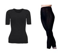 Women’s Snowdrop Thermal Set - Short Sleeve Round Neck Vest & Long Johns | Soft Cotton Blend Base Layer | Available in Black, White & Cream (Black, 2XL)