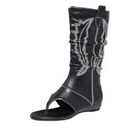 Women’S Soft Adjustable Sandals Retro Women's Casual Boots Western Wedge Heel Mid Calf Boots Round Toe Cowboy Wedge Heel Women's Mid Calf Sandals Women’S Soft Adjustable (4)