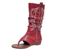 Women’S Soft Adjustable Sandals Retro Women's Casual Boots Western Wedge Heel Mid Calf Boots Round Toe Cowboy Wedge Heel Women's Mid Calf Sandals Women’S Soft Adjustable (6.5)