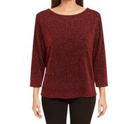 Women’s Sparkly Glitter Long Sleeve Blouse - Elegant Shiny Metallic Party Christmas Sequin Look, Stretchy Evening Wear Shirt Xmas Tops Bust: 22.5 Inches,Length: 26 Inches (UK 12-20 , Red)
