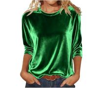 Women’s Sparkly Sequin Top UK-Cuffed Sleeve Crew Neck Solid Color Glitter Blouse Plus Size Ladies Sparkly Evening Party Loose Fit Blouses & Shirts Disco Evening Club Concert Shirt(Green,M)