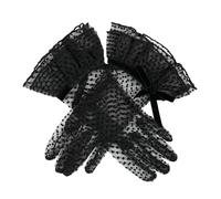 Women’s Spotty Tulle Gloves with Double Cuff and Bow - Black / ONE