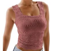 Women’S Square Neck Wide Strap Flower Cropped Tank Top Backless Lettuce Trim Slim Fit Love Letter Cami Vest Light Blue,Orange,Dark Gray,Wine,Light Yellow,Dark Purple,Sky Blue 2XL 3XL 5XL