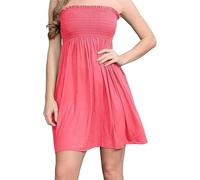 Women’s Strapless Bandeau Mini Dress - Sheering Boob Tube Top, Elasticated Bust, Casual Summer Beach Cover Up, Holiday Party Outfit (as8, Numeric, Numeric_20, 22, Regular, Regular, Coral 20-22)