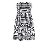 Women’s Strapless Printed Bandeau Top Sheering Ruched Boob Tube Vest Sleeveless Gathered Mini Dress Summer Beachwear - Big Azetic - UK 12-14