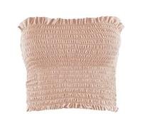 Women’s Strapless Shirred Bandeau Boob Tube Crop Top Ladies Sleeveless Off Shoulder Neck Ballet Gather Sheering Blouse Casual Summer Wear Ideal Going On Tops Plus Size 8-18. Stone