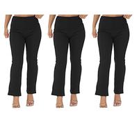 Women’s Stretch Bootleg Pull on Trousers Ideal for Work and Home-Colors: Black, Navy, Brown, Sizes: 10-26(Pack of 3) (as8, Numeric, Numeric_16, Regular, Regular, Black (Inseam 32''), 16)