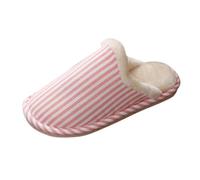 Women’s Striped Plush Slippers - Winter Warm Cotton Mop House Shoes, Thick Sole Indoor Bedroom Slippers, Cozy Washable Footwear, Comfortable Anti-Slip Design Pink