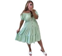 Women’s Summer Dress Short Sleeve Off Shoulder Sundress Plain Long Casual Dress Chiffon Magic Beach Swing Italian Elastic Waist Tiered Basic Elegant Midi Dresses for Women Mint Green