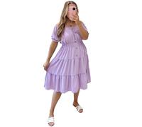 Women’s Summer Dress Short Sleeve Off Shoulder Sundress Plain Long Casual Dress Chiffon Magic Beach Swing Italian Elastic Waist Tiered Basic Elegant Midi Dresses for Women Lilac