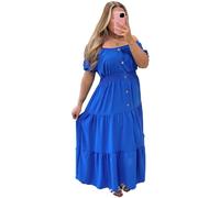 Women’s Summer Dress Short Sleeve Off Shoulder Sundress Plain Long Casual Dress Chiffon Magic Beach Swing Italian Elastic Waist Tiered Basic Elegant Midi Dresses for Women