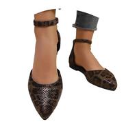 Women’s Summer Sandals Animal Print Pointed Toe Flat Slingback Open Hollow Out Strappy Casual Shoes (Brown, 7)
