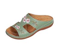 Women’S Summer Sandals,Featuring Delicate Floral Embroidery,A Comfortable Wedge Heel and Criss-Cross Straps,Ideal for Everyday Wear(Green,36)