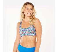 Women’s Surfing Bikini Crop Top - Aurely Pandor Blue Pink And Yellow