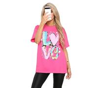 Women’s T-Shirts Love Multicolor Summer Tops Casual Round Neck Short Sleeves Tshirt Ladies Oversized Baggy Loose Tee Fit Solid Color Top UK 12-16