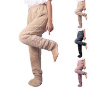Women’s Teddy Fleece Trousers Winter Plush Fluffy Pajama Solid Comfy Soft Warm Fleece Loungewear Thermal Sherpa Long Pants Ladies Loose Sleepwear Nightwear Pjs Bottoms Workout Gym Plus Size 4XL Khaki