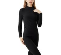 Women’s Thermal Shirts, Mock Turtle Neck Fleece Lined Compression Long Sleeve Pullover Tops for Cold Weather (Black,XL)