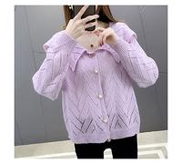 Women' s Thin Coat Women' s Hollow Lapel Cardigan, Short Section, Ladies Blouse Thin Coat (Color : Purple, Size : M code)