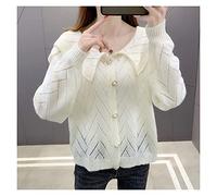 Women' s Thin Coat Women' s Hollow Lapel Cardigan, Short Section, Ladies Blouse Thin Coat (Color : Rice white, Size : M code)
