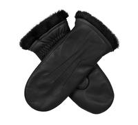Women’s Three-Point Faux Fur-Lined Leather Mittens - Black / L