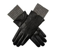 Women’s Three-Point Wool Blend-Lined Leather Gloves with Knitted Cuffs - Black/Charcoal / L