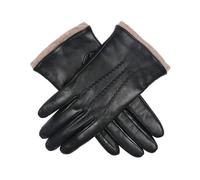 Women’s Three-Point Wool Blend-Lined Leather Gloves with Knitted Cuffs - BLACK / S