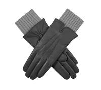 Women’s Three-Point Wool Blend-Lined Leather Gloves with Knitted Cuffs - Charcoal/Dove Grey / M