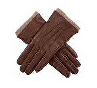 Women’s Three-Point Wool Blend-Lined Leather Gloves with Knitted Cuffs - CHESTNUT / S