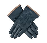 Women’s Three-Point Wool Blend-Lined Leather Gloves with Knitted Cuffs - NAVY / L