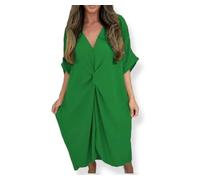 Women’s Tie Knot V-Neck Oversized Midi Dress Batwing Sleeve Smock Dress with Twist Front Lightweight Casual & Party Wear Plus Size 12-22