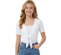 Women’s Tie Up Crop Top Short Sleeve Bolero Shrug Cardigan Ladies Cap Sleeve V Neck Front Knot Cropped Top White UK 8-10