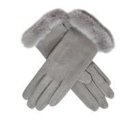 Women’s Touchscreen Fabric Gloves with Faux Fur Cuffs - Dove Grey / ONE