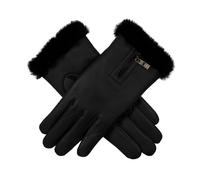 Women’s Touchscreen Faux Fur-Lined Leather Gloves with Zip - Black / S
