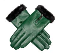 Women’s Touchscreen Faux Fur-Lined Leather Gloves with Zip - Forest / S