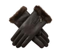 Women’s Touchscreen Faux Fur-Lined Leather Gloves with Zip - Mocca / L