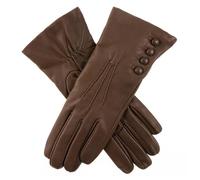 Women’s Touchscreen Three-Point Cashmere-Lined Leather Gloves with Buttons - Mocca/Natural / 8