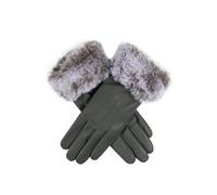 Women’s Touchscreen Three-Point Lined Leather Gloves with Faux Fur Cuffs - Charcoal / L