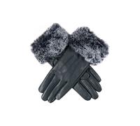 Women’s Touchscreen Three-Point Lined Leather Gloves with Faux Fur Cuffs - Navy / L