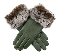 Women’s Touchscreen Three-Point Lined Leather Gloves with Faux Fur Cuffs - Sage / M