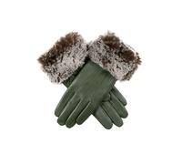 Women’s Touchscreen Three-Point Lined Leather Gloves with Faux Fur Cuffs - Sage / S