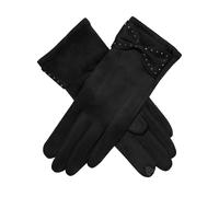 Women’s Touchscreen Velour-Lined Faux Suede Gloves with Studded Bow - Black / ONE