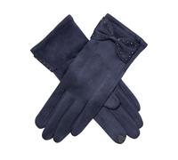 Women’s Touchscreen Velour-Lined Faux Suede Gloves with Studded Bow - Navy / ONE