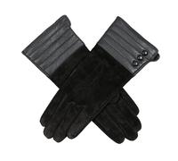 Women’s Touchscreen Water-Resistant Lined Suede Gloves with Leather Cuffs - Black / S