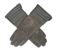Women’s Touchscreen Water-Resistant Lined Suede Gloves with Leather Cuffs - Charcoal / M