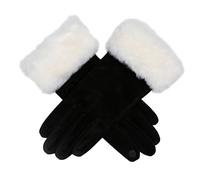 Women’s Touchscreen Water-Resistant Lined Suede Gloves with Sheepskin Cuffs - Black / S