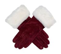 Women’s Touchscreen Water-Resistant Lined Suede Gloves with Sheepskin Cuffs - Claret / M