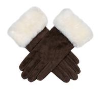 Women’s Touchscreen Water-Resistant Lined Suede Gloves with Sheepskin Cuffs - Mocca / S