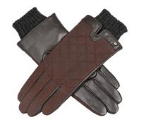 Women’s Touchscreen Water-Resistant Lined Waxed Cotton and Leather Gloves with Knitted Cuffs - Chestnut / S