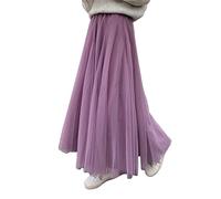 Women 's Tulle Skirts Midi Elastic High Waist Pleated Mesh Flowy A-Line Party Long Tutu Skirts Homecoming Dress (Purple, One Size)