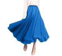 Women 's Tulle Skirts Midi Elastic High Waist Pleated Mesh Flowy A-Line Party Long Tutu Skirts Homecoming Dress (Sky Blue, One Size)